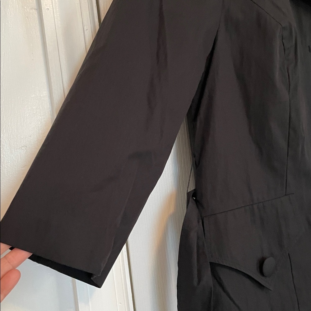 NWT Cynthia Rowley M Black Belted Trench Coat 3/4 sleeves. Shawl collar, pockets - Picture 7 of 10